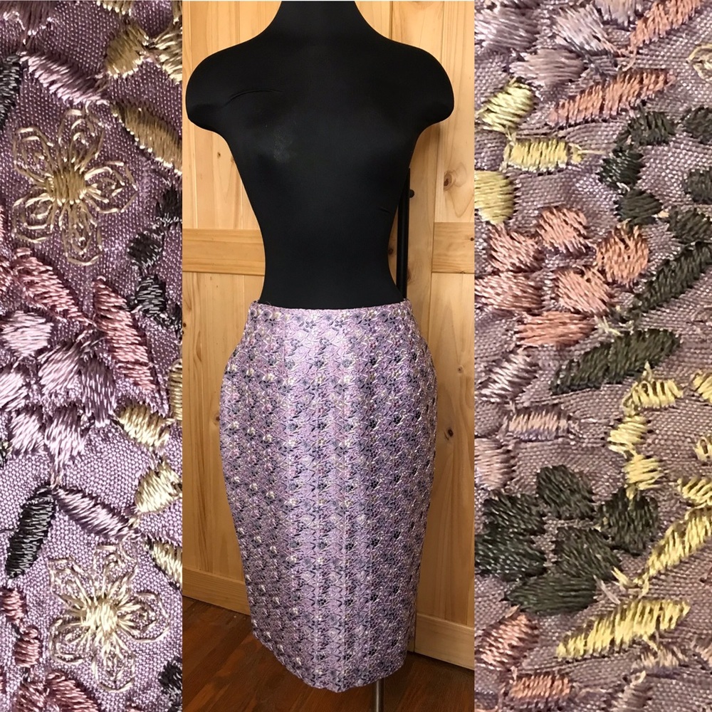 Zelda purple embroidered silk pencil skirt size 8